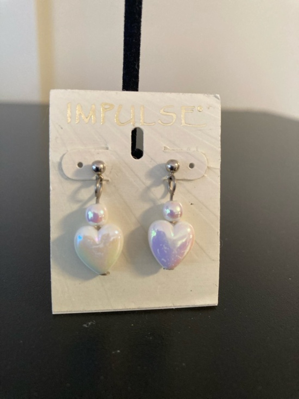 Impulse Iridescent Heart Drop Earrings in Pearlescent White